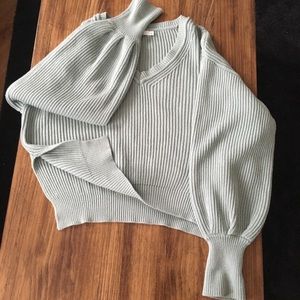 TEAL/GREY CABLE KNIT SWEATER
